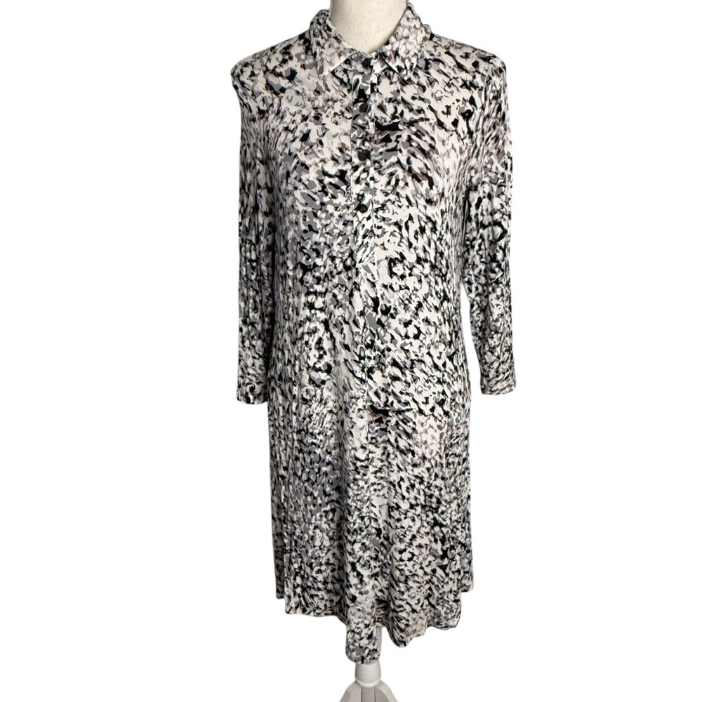 CAbi #822 Button Down Collared Jersey Dress White Gray Black Women's S